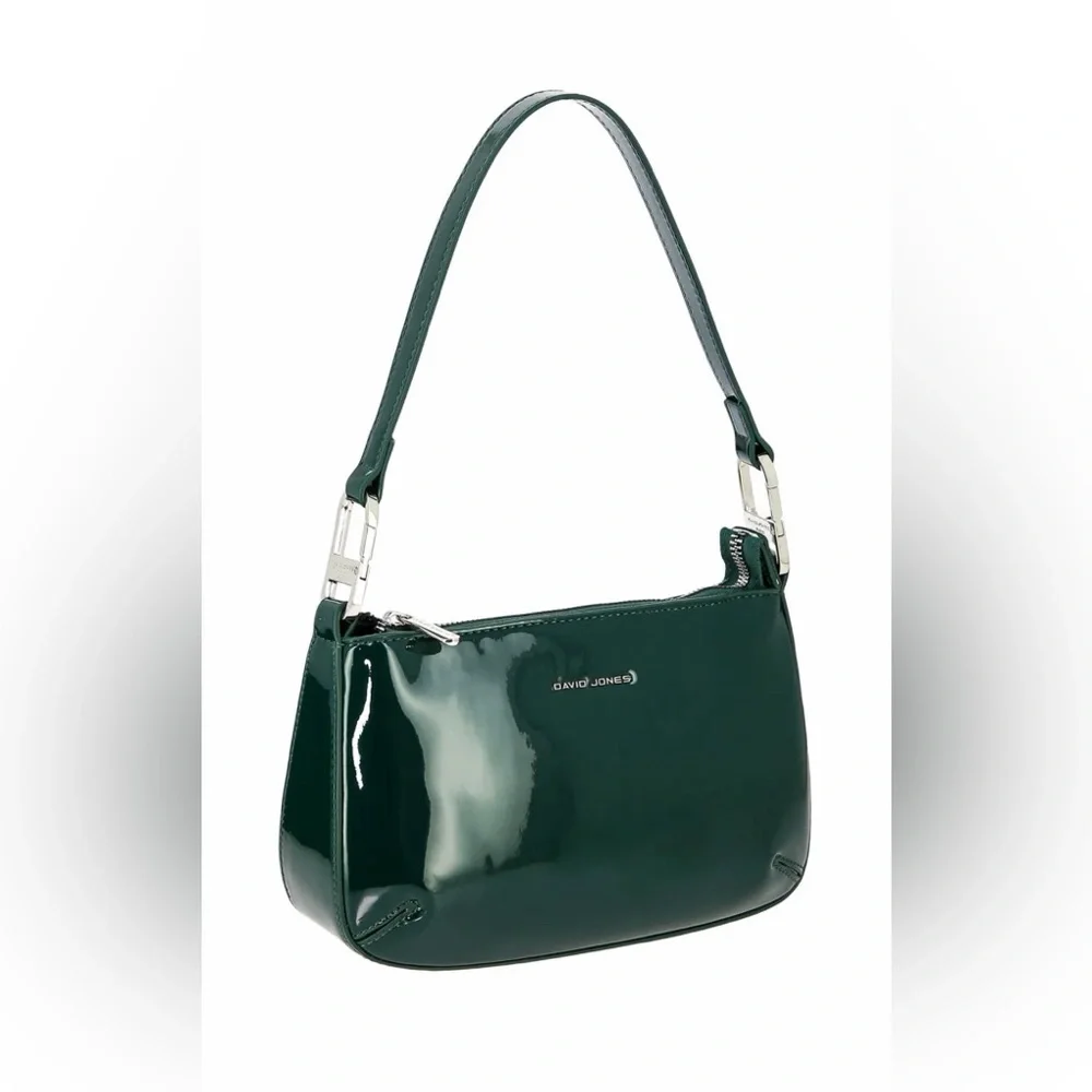 David Jones Green Patent Leather Shoulder Bag Small Baguette Purse NWT - Picture 4 of 9